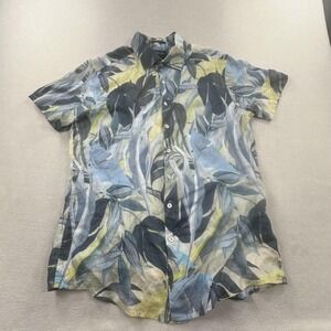 Rodd & Gunn Albini Linen Shirt Mens Large Blue Leaf Floral Button Up Sport Fit